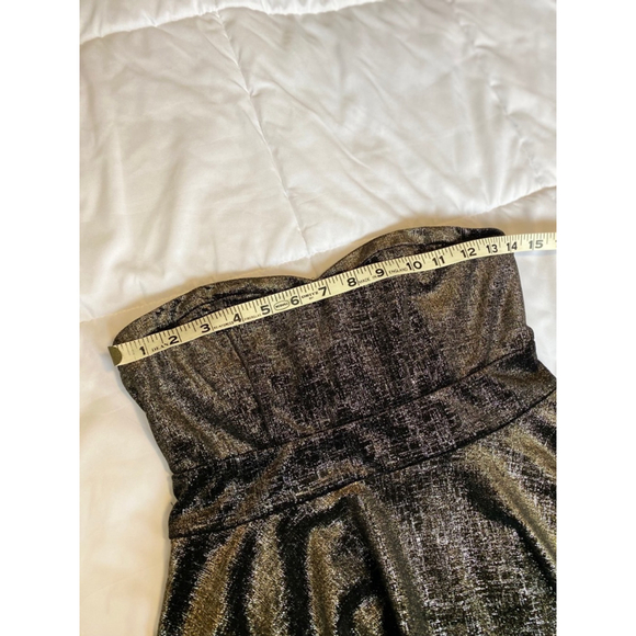 Free People Black and Gold Shattered Foil Velvet Strapless Mini Dress Small - Picture 5 of 6